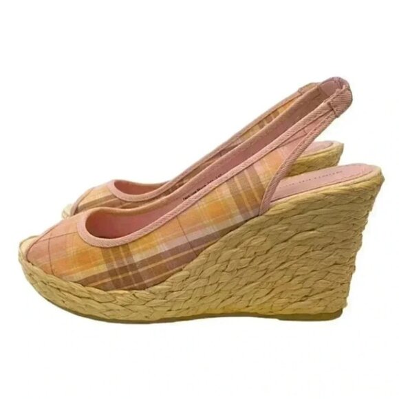 Montego Bay Club Wedge Sandals Slingback Platform Espadrilles Pink Plaid 7.5 - Picture 5 of 14